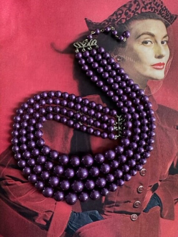 50s  Purple 4-Strand Beaded Necklace, 50s Beaded … - image 4