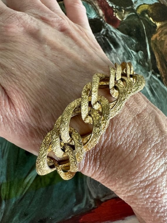 1910s Antique Chunky Ornate Chain Link Bracelet A… - image 10