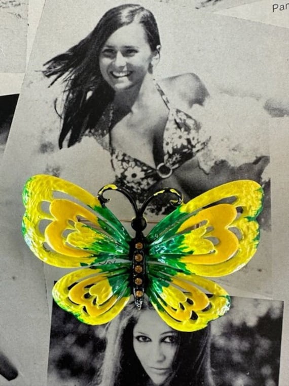 Vintage Butterfly Brooch, Butterfly Jewelry, Yello