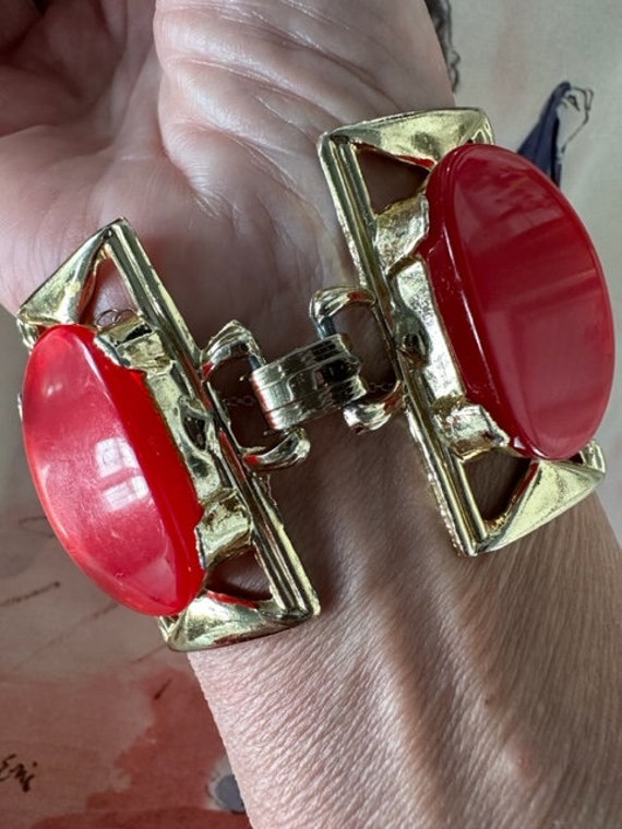 50s Red Thermoset Link Bracelet, 50s Chunky Brace… - image 8