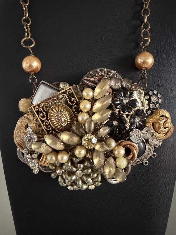 1950s Assemblage Statement Necklace Chunky Repurp… - image 6