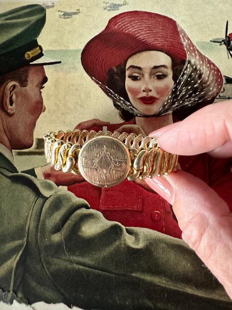 1940s Gold Filled Sweetheart Expansion Bracelet American Queen