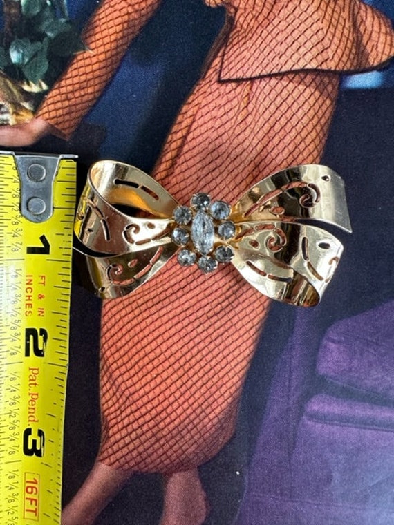 40s Coro Gold Bow Brooch with Rhinestones, Vintag… - image 7