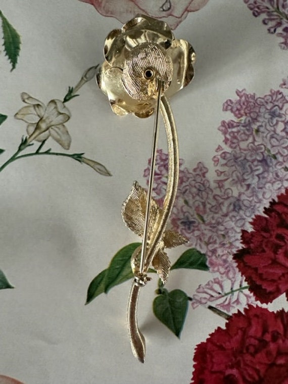 60s Long Stemmed rose Pin, 60s Flower Brooch, Flo… - image 6