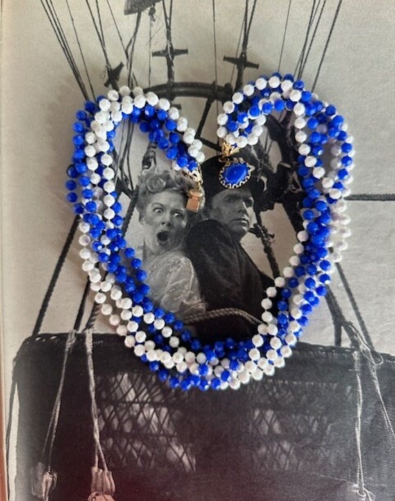 1950s Blue White Beaded Necklace Six Strand Facet… - image 6