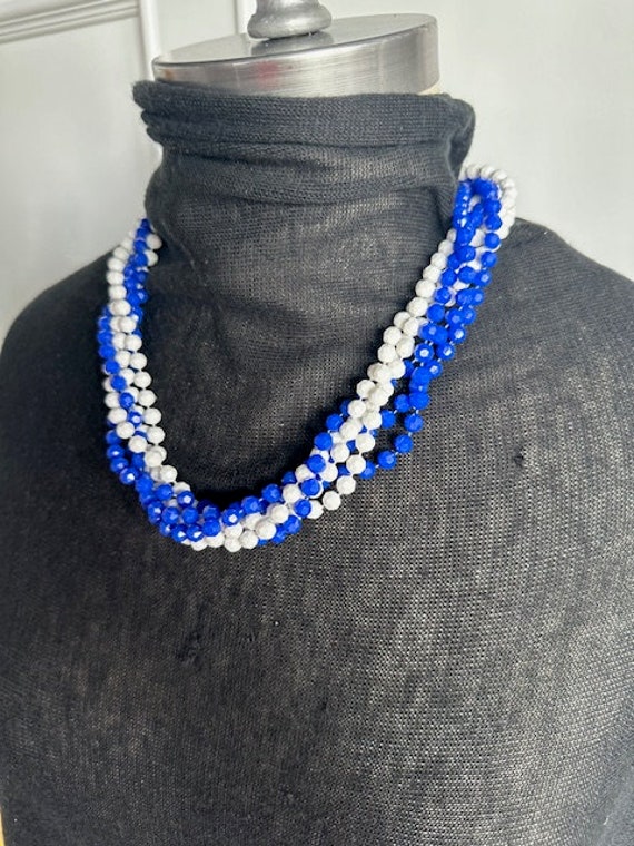 1950s Blue White Beaded Necklace Six Strand Facet… - image 10