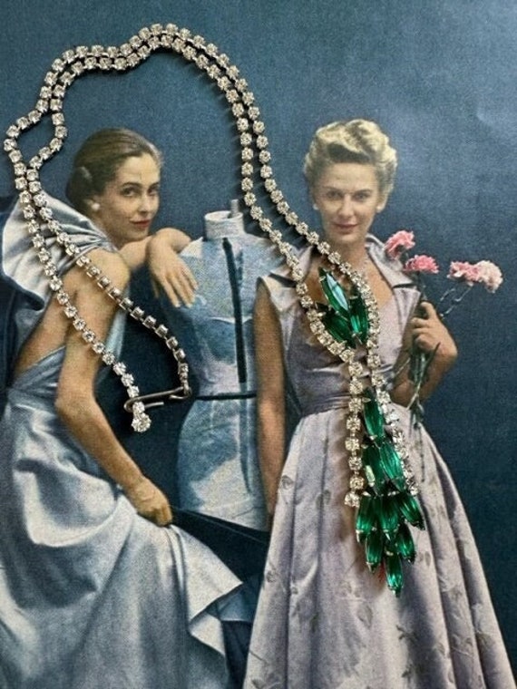 Blue-green & Clear Rhinestone Necklace, Wedding Je
