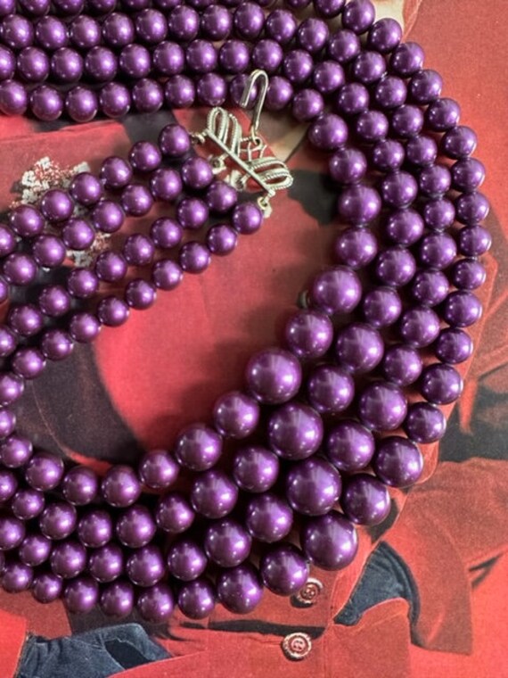 50s  Purple 4-Strand Beaded Necklace, 50s Beaded … - image 8
