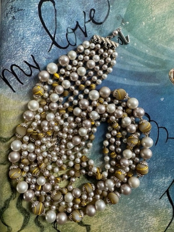 Stunning 50s Pearl Sugar Bead 7 Strand Necklace, … - image 4
