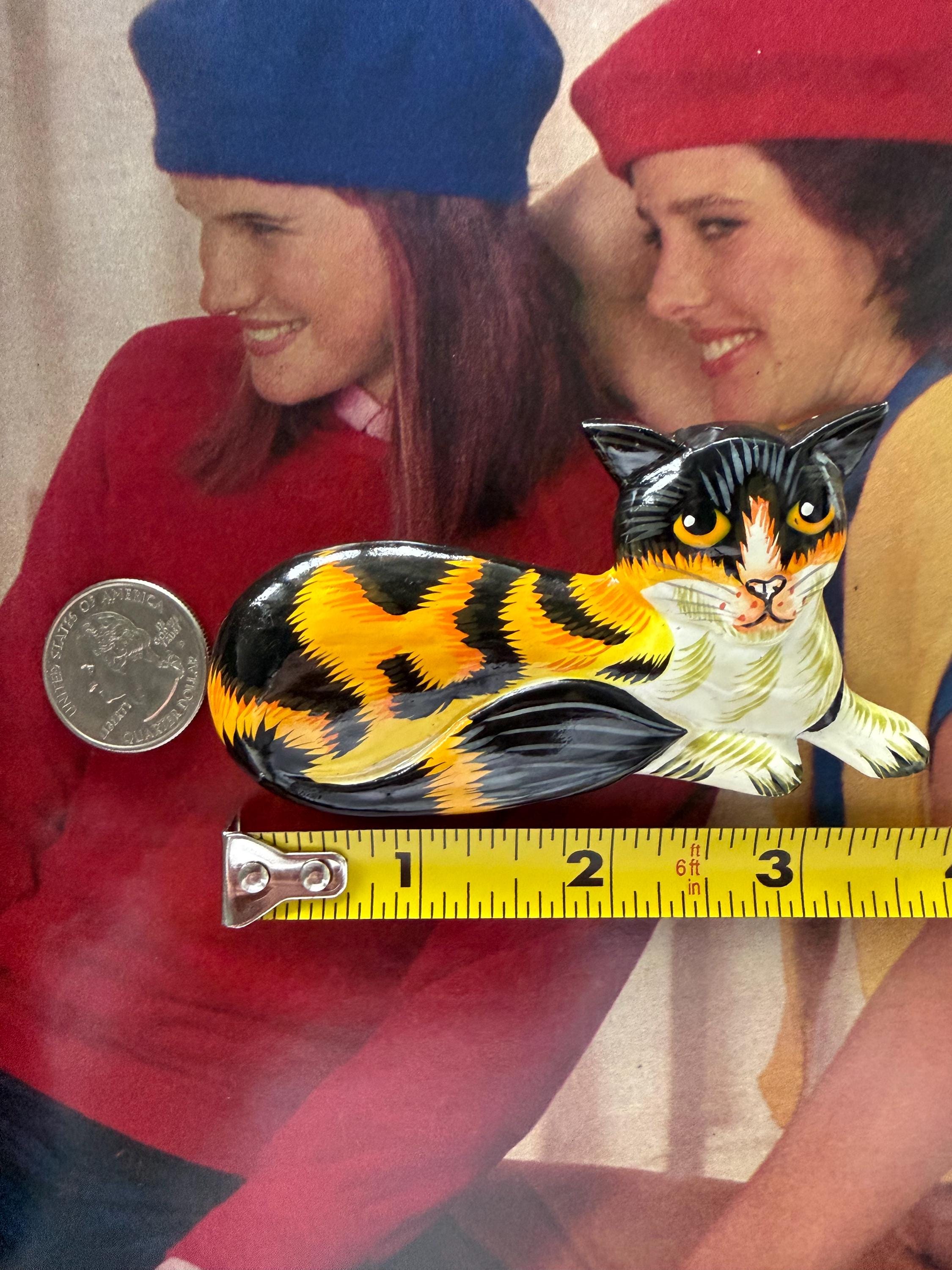 1980s Hand Painted Wooden Cat Brooch Calico Kitty Folk Art Vintage ...