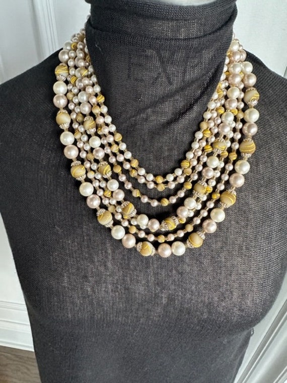 Stunning 50s Pearl Sugar Bead 7 Strand Necklace, … - image 3