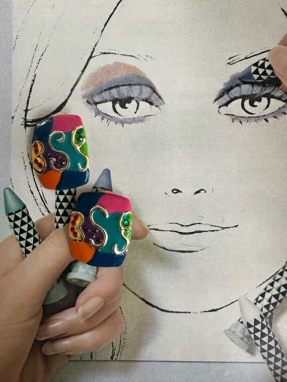 80 Mega Colorful Enamel Clip on earrings with Rhi… - image 3