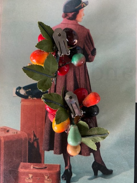 1940s Fruit Salad Earrings, 40s Fruit Clip on Ear… - image 3