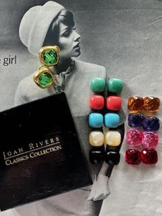 1990s Joan Rivers Pierced Earring Set - Interchangeable Classic Collection - Ten Pairs Colorful Lucite Stones Vintage Glam Jewelry Gift