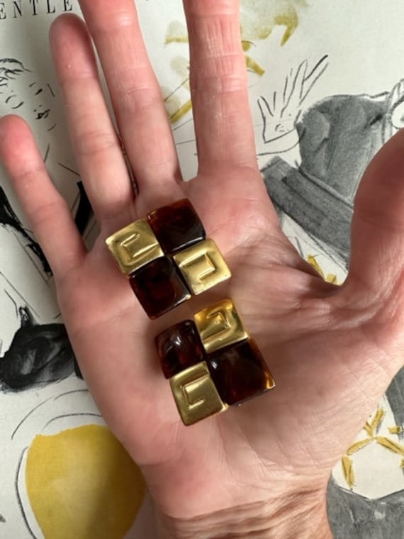 1980s Givenchy Signed Tortoise Shell Gold Clip On… - image 8