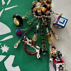 1990s Lunch at The Ritz Signed Toyland Earrings Clip On Enamel Charms Statement Vintage LATR Holiday Jewelry Collectible