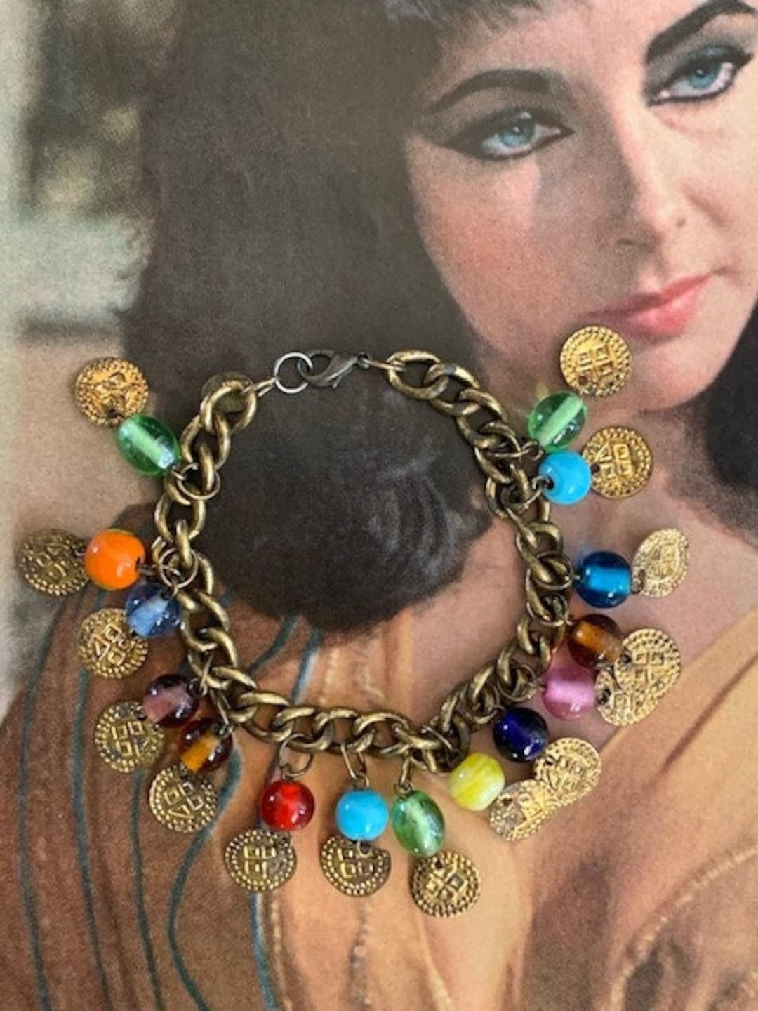 1950s Amber Lucite Bangle with Glitter and Rhinestone