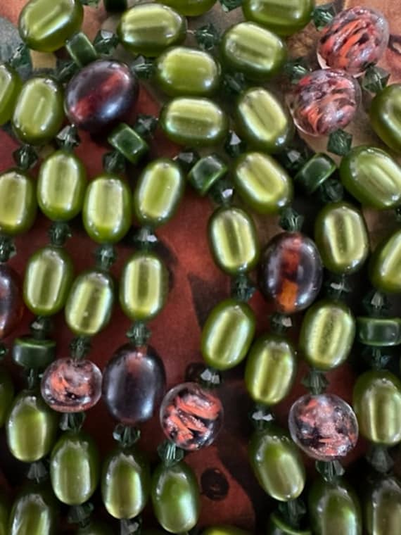 Green Moon Glow Bead Necklace, Long Moon Glow & M… - image 4