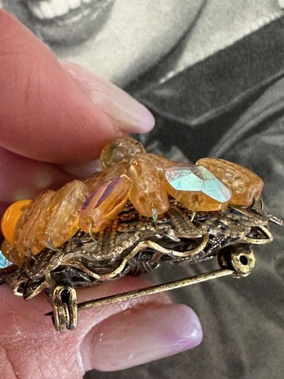 1940s Miriam Haskell unsigned Brooch Yellow Glass… - image 9