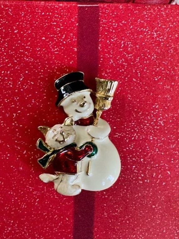 Snowman and Cat Friend Pin, Frosty and Cat Pin, S… - image 1