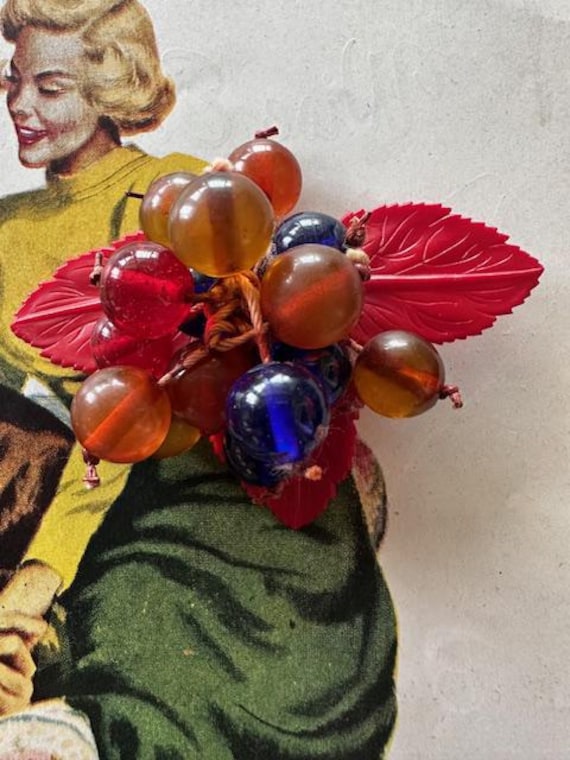 1930s Miriam Haskell unsigned Dangle Fruit Brooch… - image 1