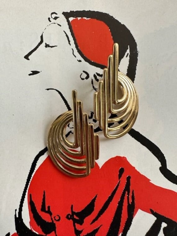 Givenchy Gold Art Deco Inspired Pierced Earrings, 