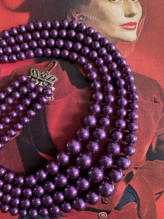 50s  Purple 4-Strand Beaded Necklace, 50s Beaded … - image 3