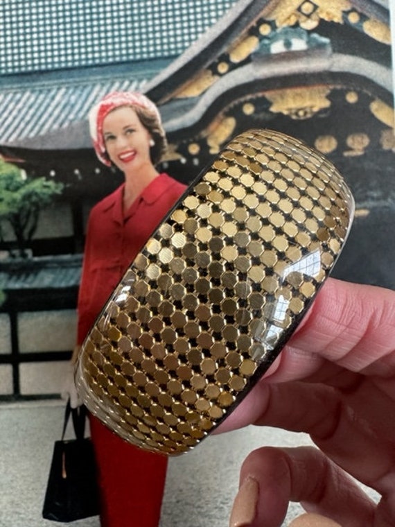 Vintage Gold Metal Mesh in Clear Lucite Bangle, M… - image 2