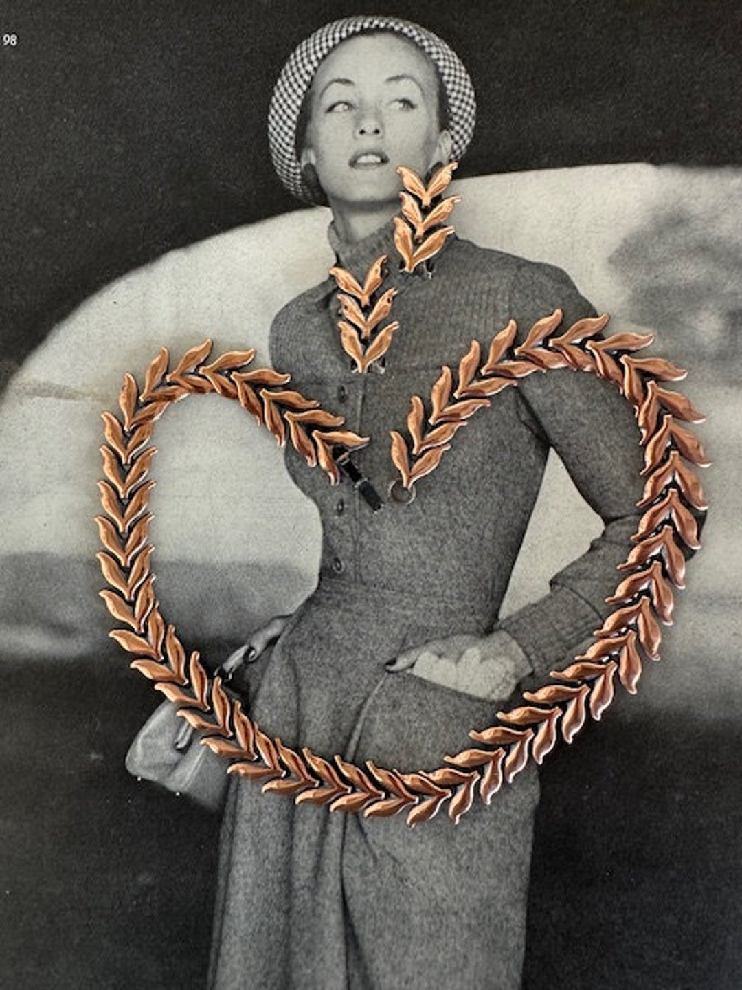 1950s Renoir Signed Copper Leaf Necklace & Earrings Mid Century