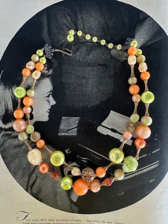 50s  Citrus 2-Strand Beaded Necklace, 50s Beaded N