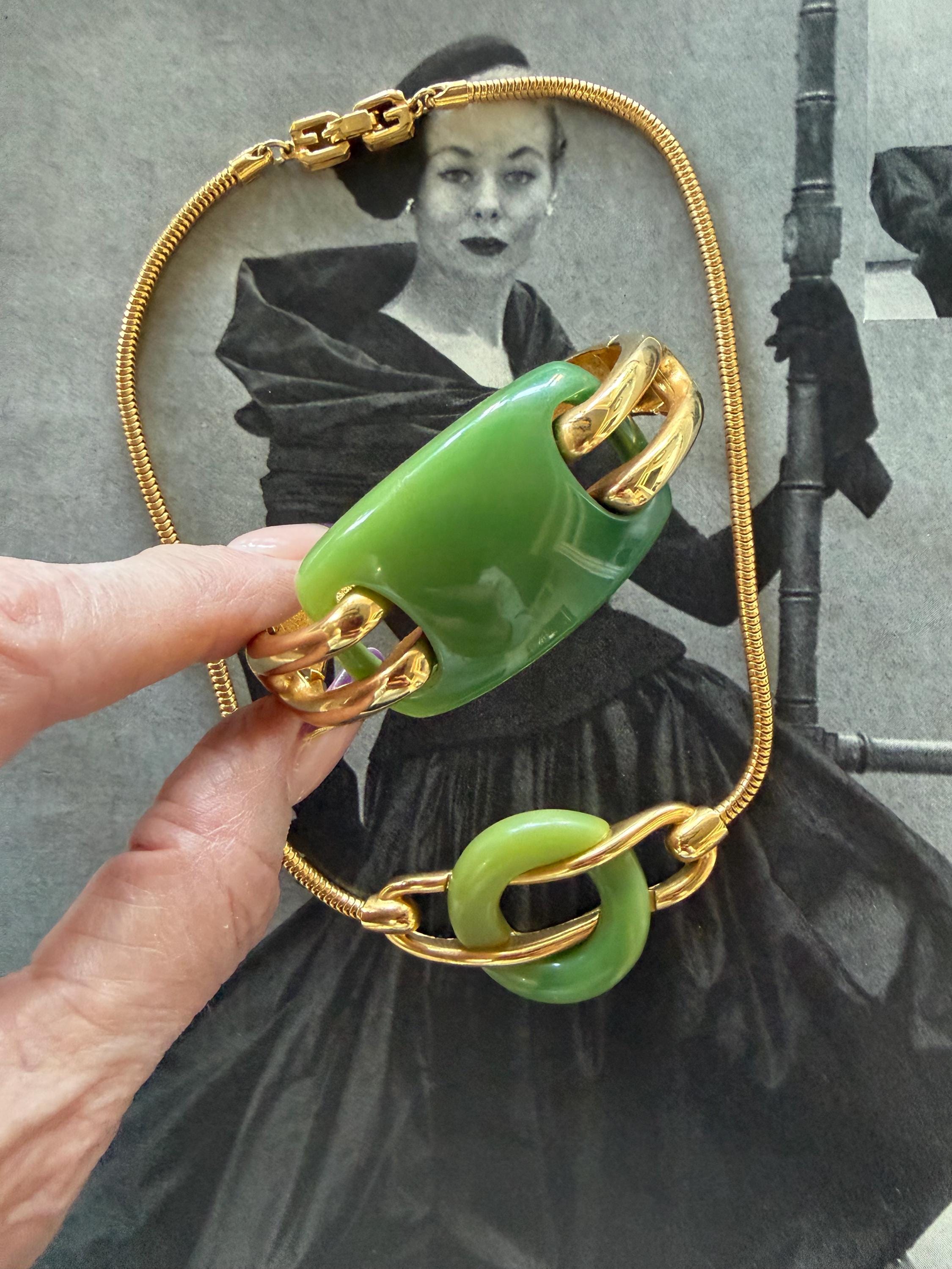 美*子様 ヴィンテージアクセサリーまとめ売り GIVENCHY他 1970s Givenchy Signed Jade Green Gold Necklace and Bracelet Set
