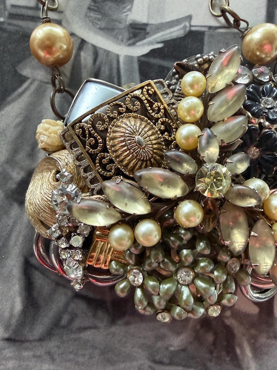 1950s Assemblage Statement Necklace Chunky Repurp… - image 10