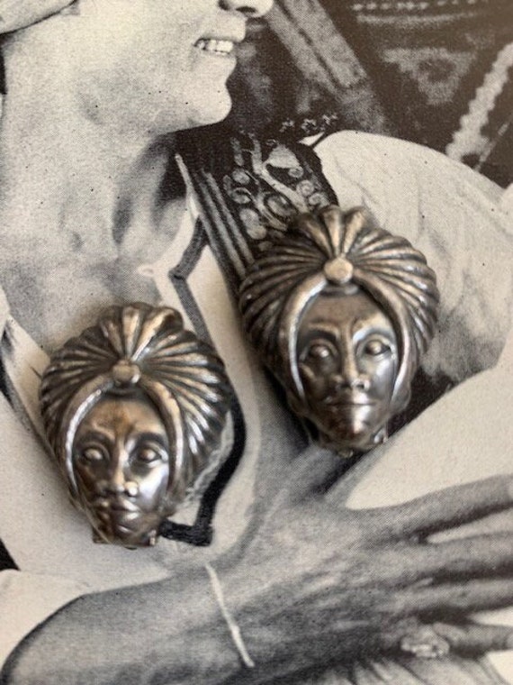 1930s Genie Pewter Tone Metal Earrings, Vintage Ge