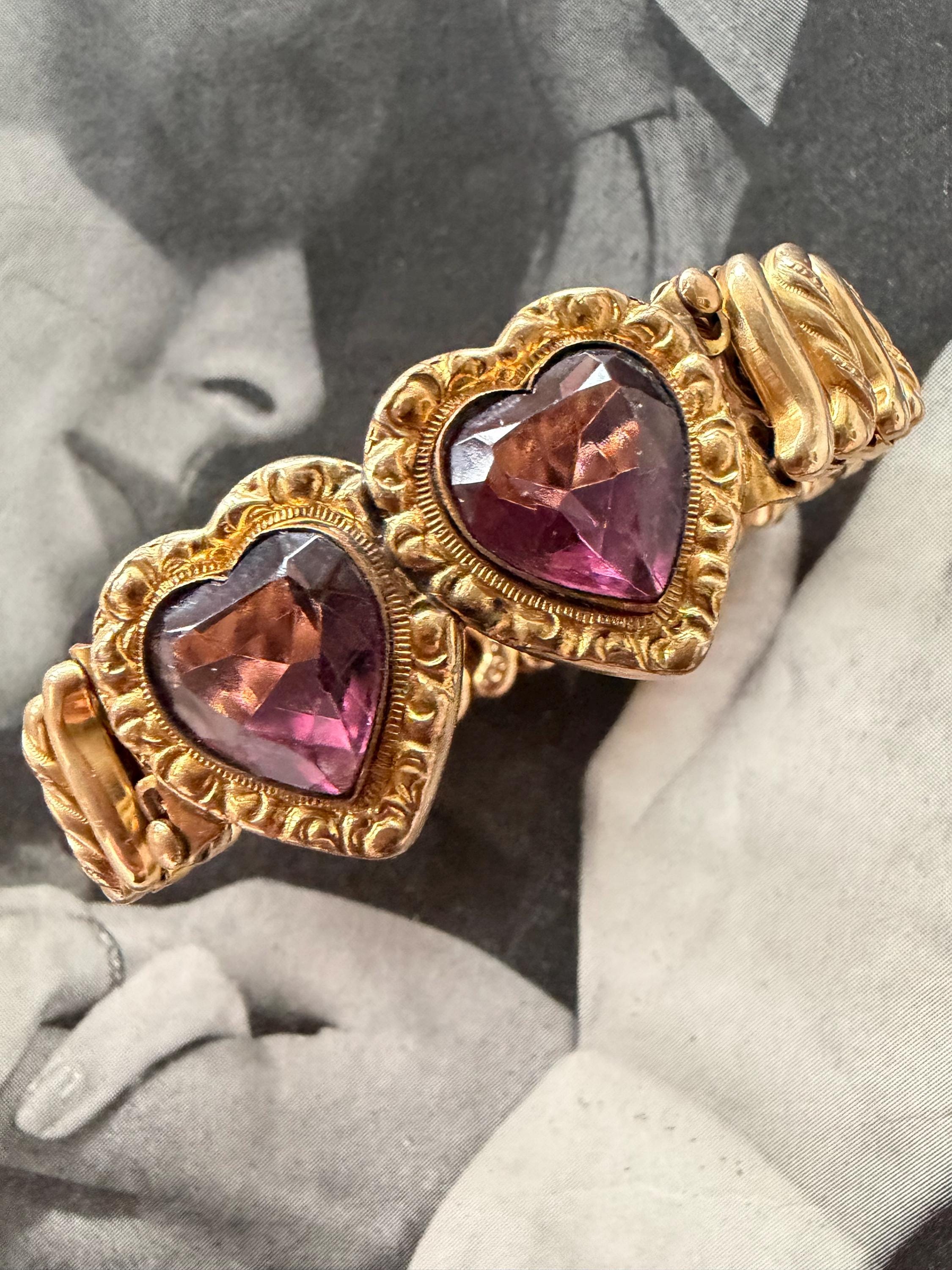 1940s Double Amethyst Sweetheart Expansion Bracelet WWII Carmen