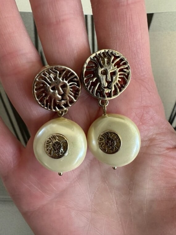 Anne Klein Lion Head Dangle Pearl Earrings,Unsign… - image 10