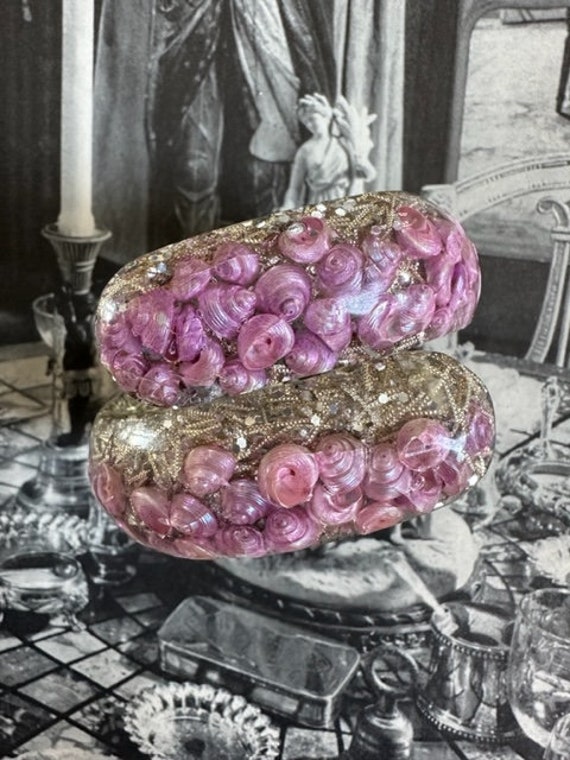 50s Trochus Shell Confetti Hinged Clamper Bracelet