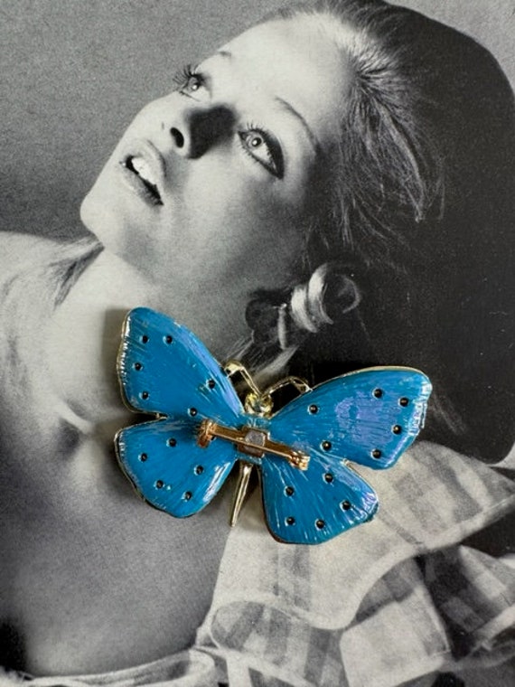 60s Iridescent Enamel and Gold Butterfly Pin, Rhi… - image 6