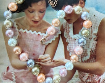 2000s Kenneth Jay Lane Signed KJL Pastel Faux Pearl Necklace Oversized Multicolor Beaded Designer Y2K Statement Jewelry
