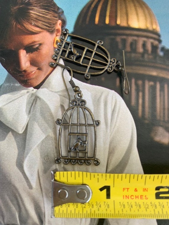 Bird Cage with Bird Earrings, 70s Bird Cage earri… - image 8