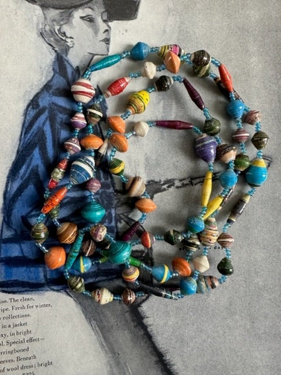 Handmade Paper Beaded Necklace, Paper Bead Necklac