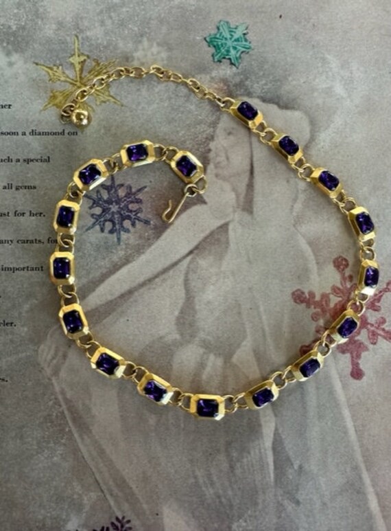 Trifari TM Gold with Purple Crystal Link Necklace… - image 5