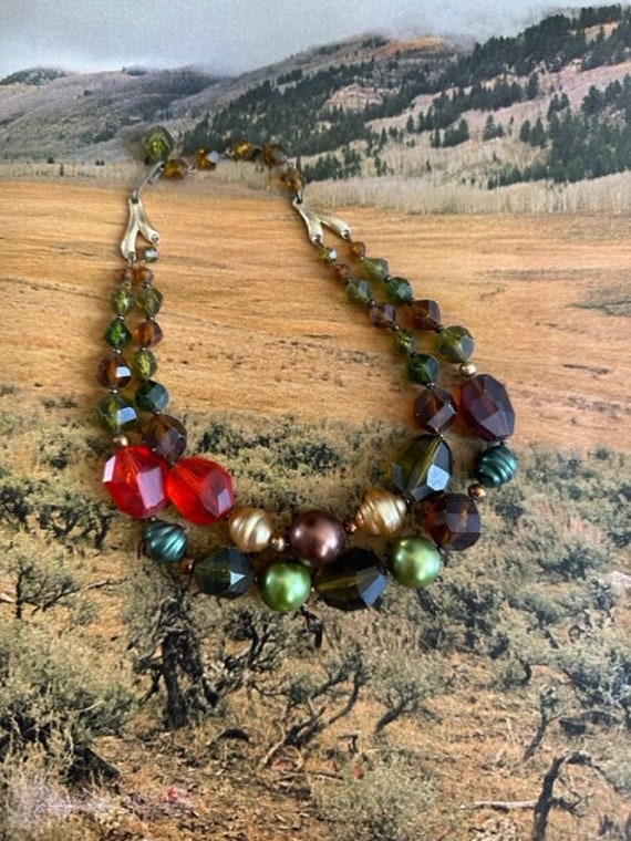 50s Chunky Unique Beaded 2-Strand Necklace, 50s Be