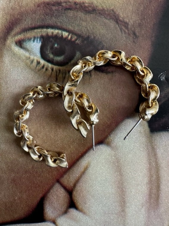 Gold Chain Hoop Earring, Gold Chain Hoop Pierced … - image 4