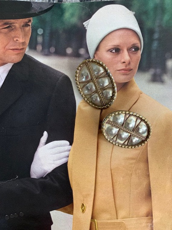 Mixed Metal Brutalist Style Clip on Earrings, Brass a… Gem