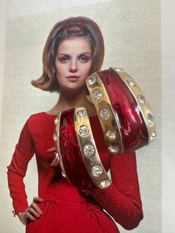 Mega Red Enamel with Rhinestone Earrings, 80s Big 