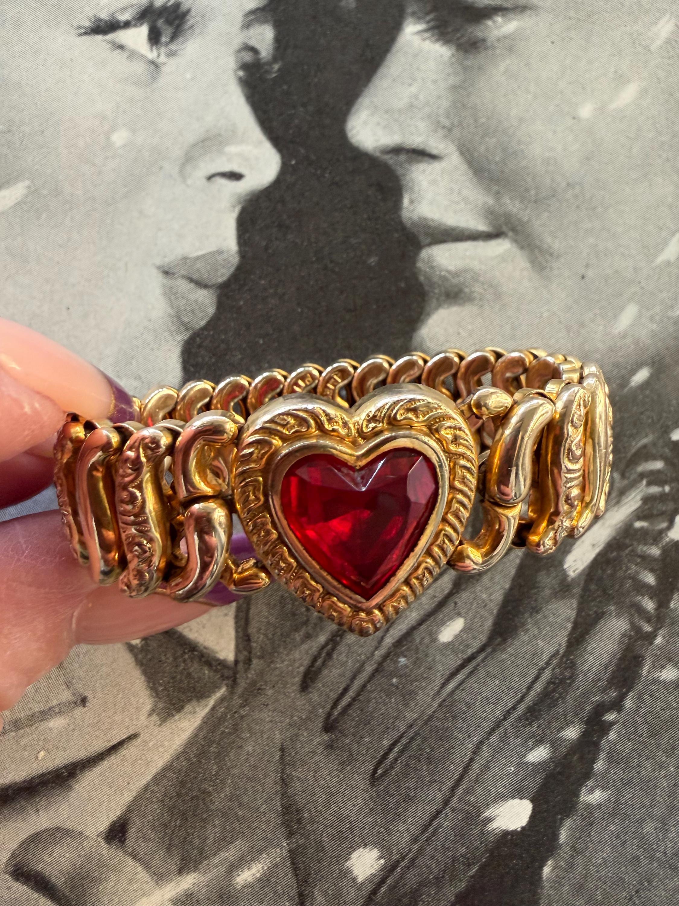1940s Red Sweetheart Expansion Bracelet American Queen Pitman