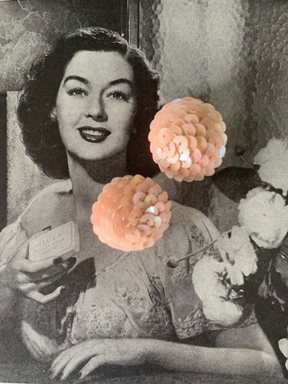 Vintage Sequin Button Dome Earrings, 40s Sequin Ea