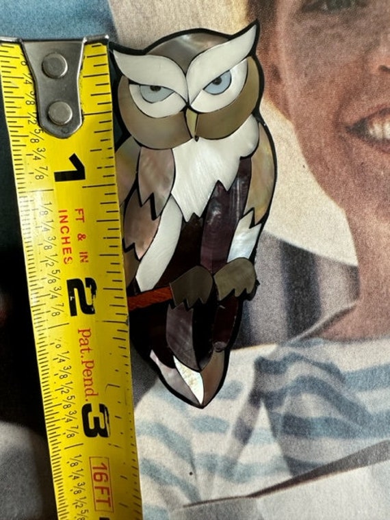 1980s Lee Sands unsigned Abalone Owl Brooch Shell… - image 7