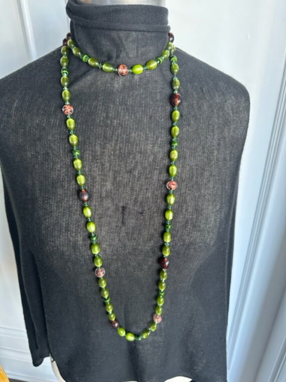 Green Moon Glow Bead Necklace, Long Moon Glow & M… - image 9