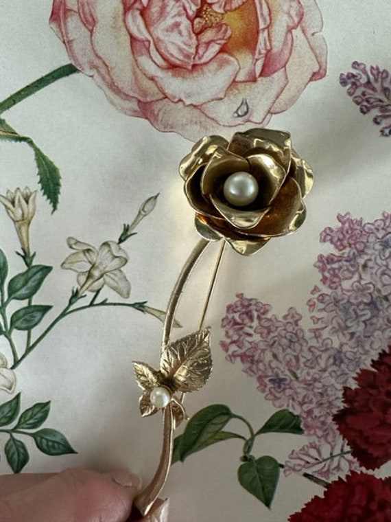 60s Long Stemmed rose Pin, 60s Flower Brooch, Flo… - image 3